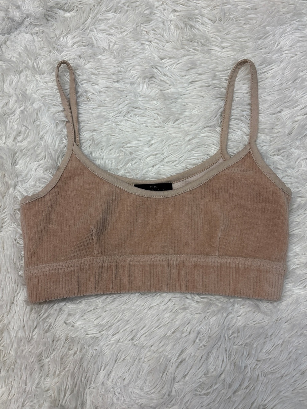 THE RANGE NYC Ribbed Velvet Cropped Tank Top In Saddle